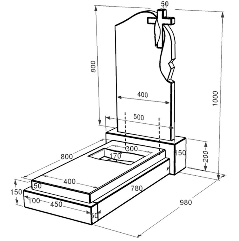 Розміри Гранітний камінь на могилу з вирізаним прапором одинарний із чорного граніту Коростишів к6-kor-pf-80-40-08-142-r