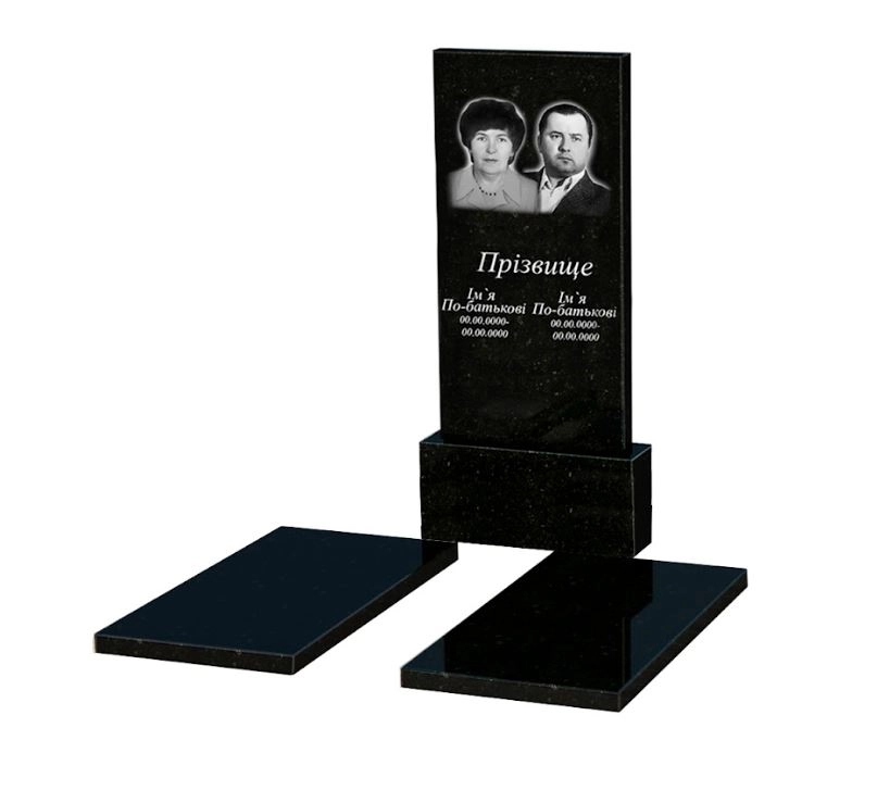 Основное Памятник на могилу из гранита для супругов двойной из черного гранита Коростышев без резных работ к17-kor-pf-120-60-08-001
