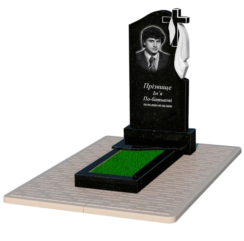 Основне Пам'ятник із граніту з хвилею різьблений одинарний із чорного граніту Коростишів к3-kor-pf-100-50-08-142-r-pbd2