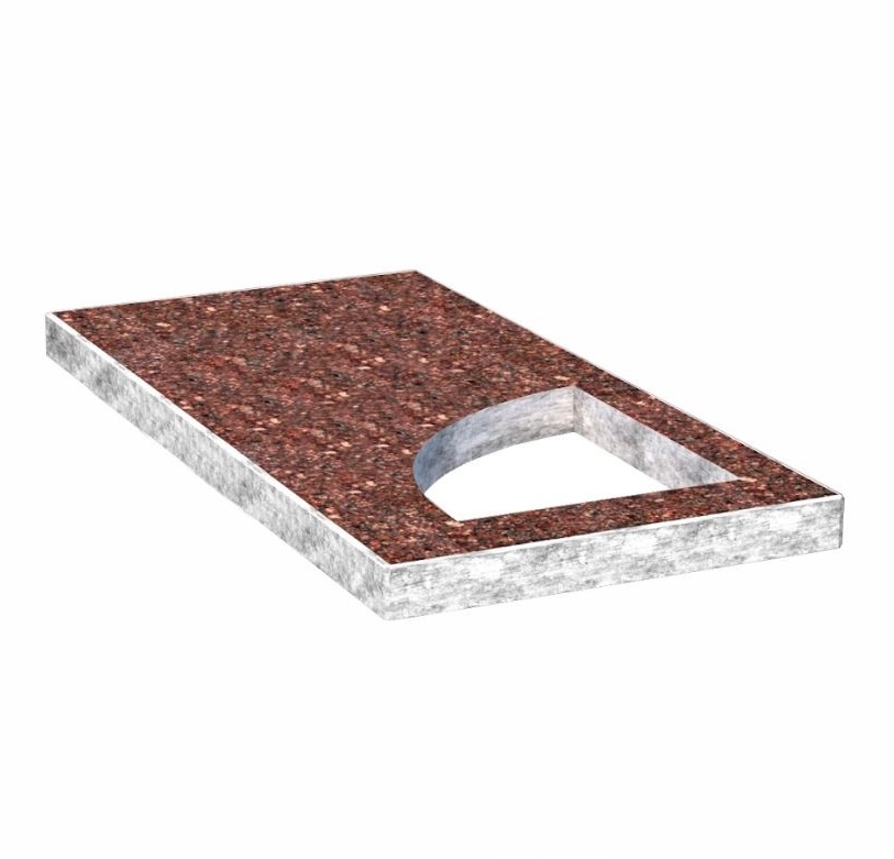 Основне Надгробна плита з вирізаним куточком 1000x500x50 з Токівського граніту із неполірованими фасками правf pl-tok-npf-npt-100-50-05-KUT-r