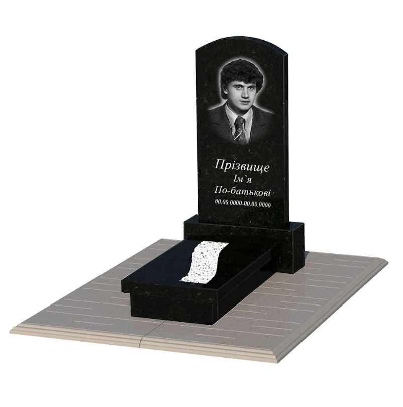 Основное Гранитный памятник производство Украина одинарный из черного гранита Коростышев с вырезанной полосой к23-kor-pf-80-40-08-009-pbd1