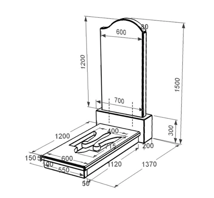 Размеры Гранитный памятник с Трезубом резным одинарный из черного гранита Коростышев к8-kor-pf-120-60-08-011-r