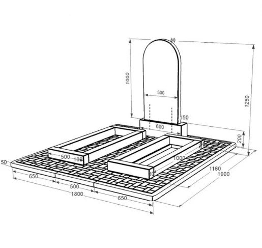 Размеры Гранитный памятник черный Коростышев двойной с полукруглой стелой к14-kor-npf-100-50-08-006-pbd2