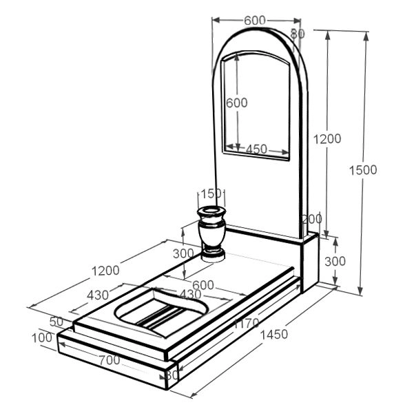 Розміри Мармуровий пам'ятник з повним поліруванням сторін з мармуру Дайна з листом різьблена робота к13-dan-pf-120-60-08-006