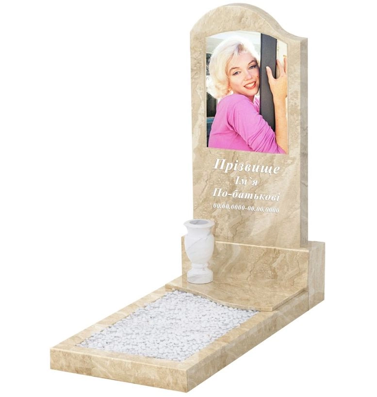 Основне Мармуровий пам'ятник з квітником одинарний з мармуру Дайна з хвилею різьблений к5-dan-pf-120-60-08-011-l