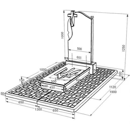 Розміри Пам'ятник на могилу із граніту з Тризубом резним одинарний із чорного граніту Коростишів к8-kor-npf-100-50-08-142-pbd2