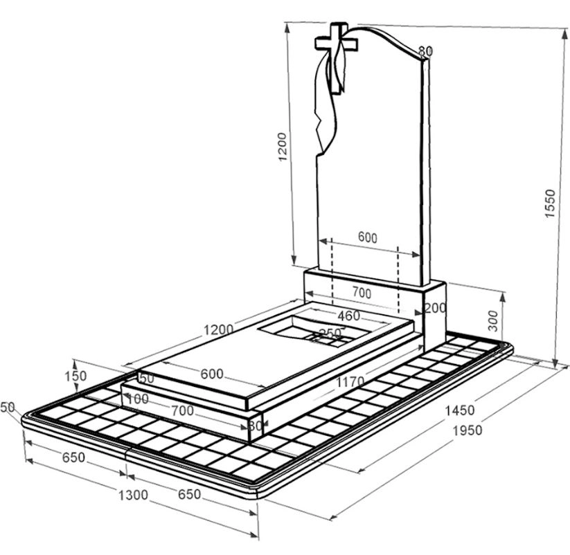 Размеры Одинарный гранитный памятник из черного гранита Коростышев с вырезанным флагом к6-kor-pf-120-60-08-142-pbd3