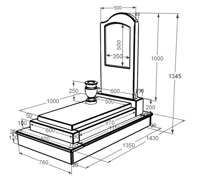 Розміри Мармуровий пам'ятник вертикальний з мармуру Дайна к12-dan-pf-100-50-08-011-r