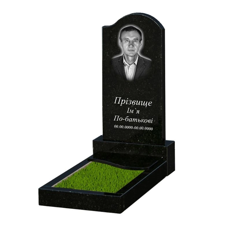 Основне Гранітний пам'ятник з полірованими фасками одинарний із чорного граніту Коростишів з хвилею різьблений к5-kor-pf-80-40-05-011-r