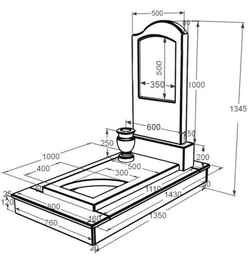 Размеры Мраморный памятник для православних из мрамора Дайна с вырезанным уголком к9-dan-pf-100-50-08-011-r-ck