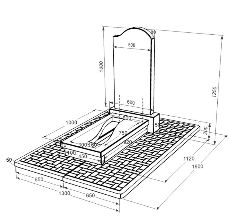 Размеры Гранитный памятник с декорированием белой галькой одинарный из черного гранита Коростышев с волной резной к23-kor-npf-100-50-08-011-r-pbd2