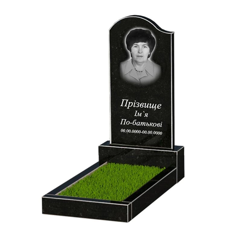 Основне Гранітний пам'ятник фігурної форми одинарний із чорного граніту Коростишів з хвилею різьблений к2-kor-npf-80-40-05-011