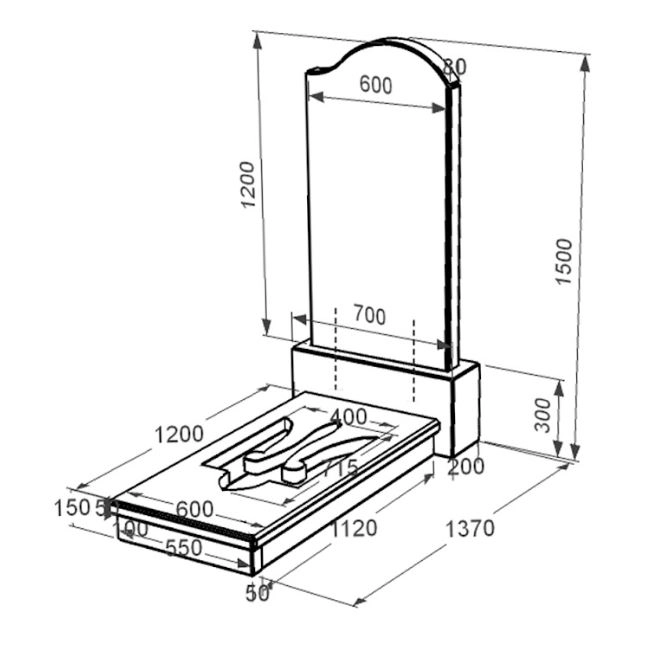 Размеры Гранитный памятник с Трезубом резным и волной одинарный из черного гранита Коростышев к8-kor-npf-120-60-08-011-r