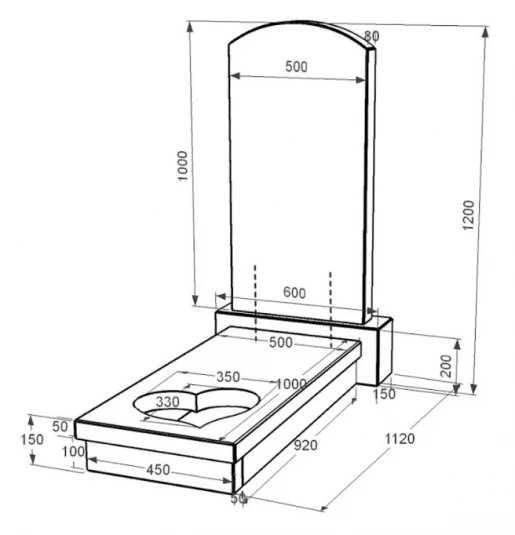 Размеры Гранитный памятник с сердцем резная работа одинарный из черного гранита Коростышев к11-kor-pf-100-50-08-009