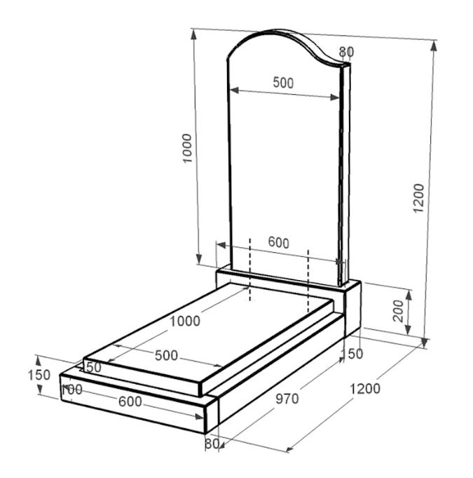 Розміри Гранітний пам'ятник стела 100х50 см одинарний із чорного граніту Коростишів з хвилею різьблений к12-kor-npf-100-50-08-011