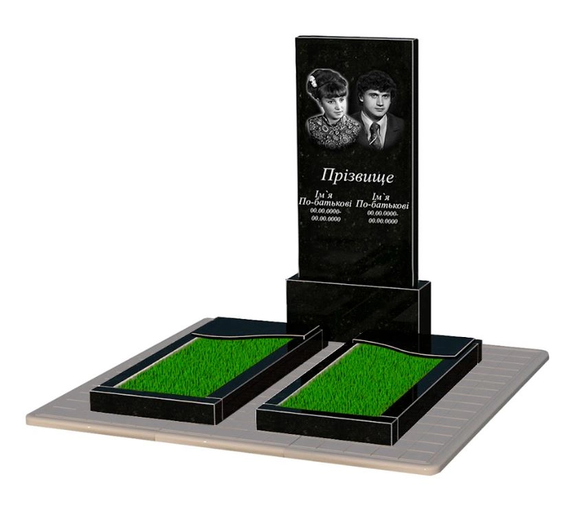 Основное Памятник из гранита неполированные фаски двойной из черного гранита Коростышев с волной резной к16-kor-npf-120-60-08-001-pbd3