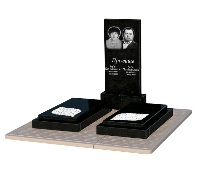 Основне Пам'ятник із граніту прямокутний подвійний із чорного граніту Коростишів з листом різьблена робота к22-kor-pf-100-50-08-001-pbd2