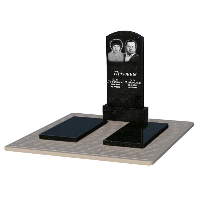 Основне Надгробний камінь із граніту з полірованими фасками подвійний з дугою різьблений із чорного граніту Коростишів Дуга 009 к17-kor-pf-100-50-08-009-pbd2