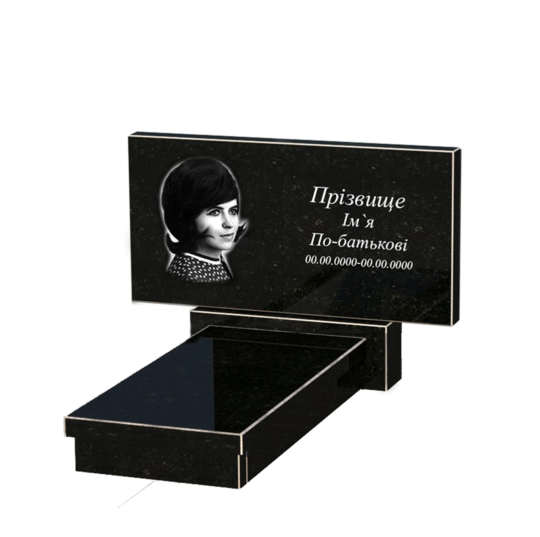 Основне Ритуальний пам'ятник із граніту з повним поліруванням сторін одинарний із чорного граніту Коростишів без різьблених робіт к10-kor-npf-50-100-08-001