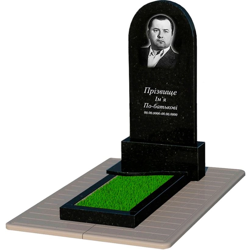 Основне Гранітний пам'ятник чоловічий одинарний із чорного граніту Коростишів з хвилею різьблений к3-kor-pf-120-60-08-006-pbd3