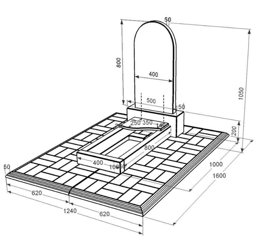 Розміри Надгробний пам'ятник із граніту стела 80x40 см одинарний із чорного граніту Коростишів з хвилею різьблений к4-kor-pf-80-40-05-006-l-pbd1