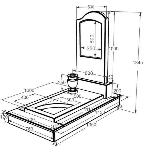 Розміри Мармуровий пам'ятник на могилу одинарний з білого мармуру Волокас з вирізаним куточком к9-vol-pf-100-50-08-011-r-ck