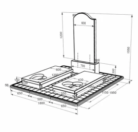Розміри Гранітний пам'ятник надгробок з чорною стелою подвійний із чорного граніту Коростишів із серцем різьблена робота к20-kor-pf-120-60-08-011-l-pbd3