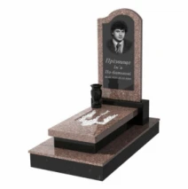 Гранитный памятник на кладбище одинарный из гранита Токовский Коростышевский с Трезубом вырезанным к8-tok-kor-pf-80-40-05-011-R-ck