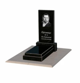 Основное Гранитный памятник с противоусадочной плитой одинарный из черного гранита Коростышев без резных работ к12-kor-npf-80-40-05-001-pbd1
