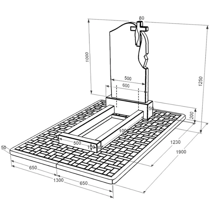 Розміри Гранітний пам'ятник для могили одинарний із чорного граніту Коростишів з хрестом та плащаницею різьблений к1-kor-npf-100-50-08-142-r-pbd2