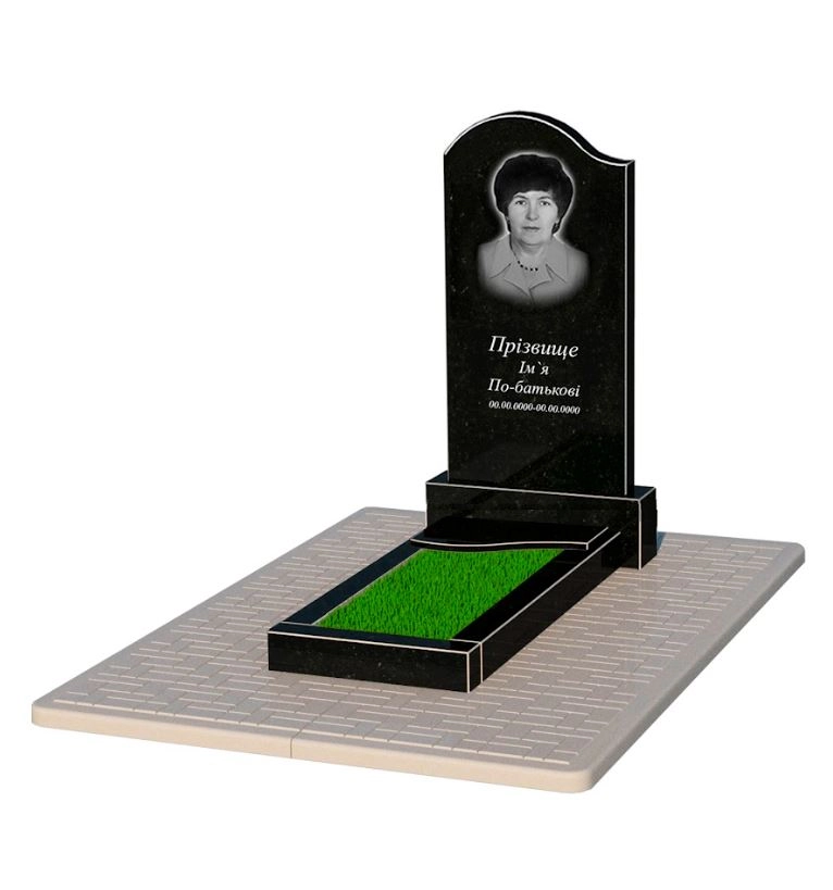 Основне Гранітний пам'ятник мамі одинарний із чорного граніту Коростишів з хвилею різьблений к4-kor-npf-100-50-08-011-l-pbd2