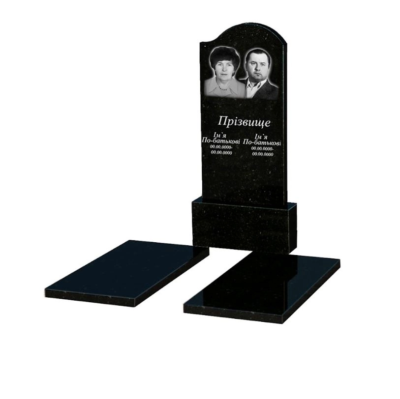 Основное Гранитный памятник с надгробной плитой двойной из черного гранита Коростышев с волной резной к17-kor-pf-120-60-08-011-r