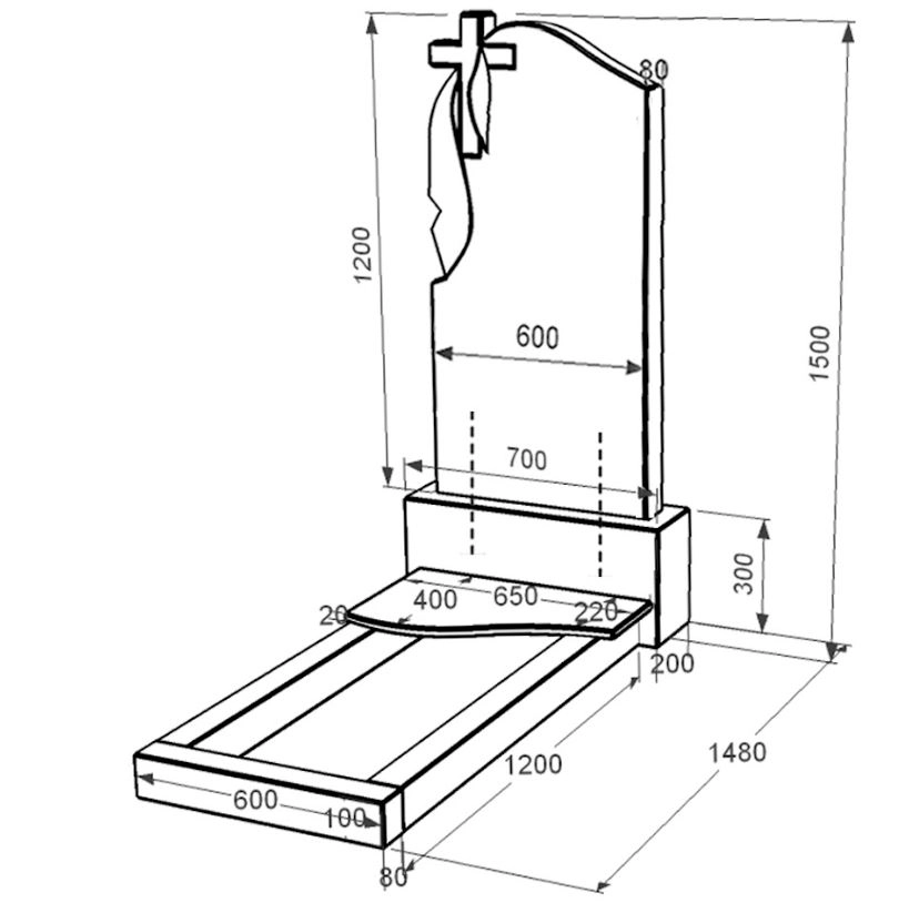 Размеры Гранитный памятник на кладбище элитный одинарный из черного гранита Коростышев с волной резной к3-kor-pf-120-60-08-142