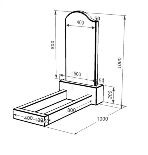 Размеры Гранитная плита на могилу высотой 100 см одинарная из черного гранита Коростышев с волной резная к1-kor-npf-80-40-05-011