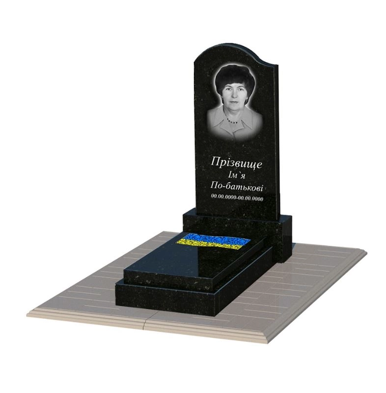 Основне Пам'ятник із граніту з різним прапором одинарний із чорного граніту Коростишів к6-kor-pf-80-40-08-011-l-pbd1