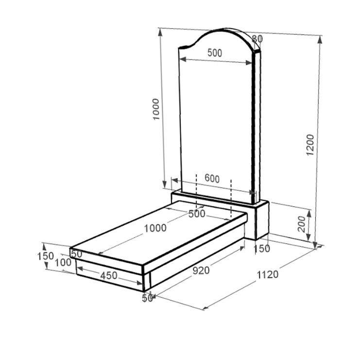 Размеры Гранитная плита на могилу полированные фаски одинарная из черного гранита Коростышев с волной резная к10-kor-pf-100-50-08-011-r