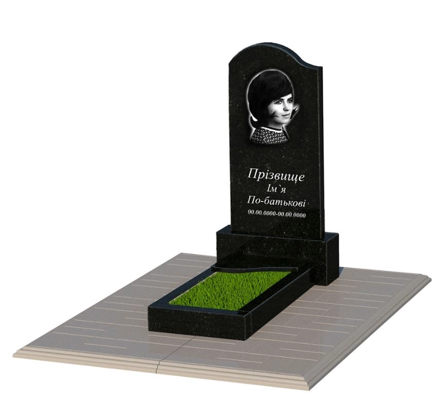 Основне Пам'ятник із граніту доньці одинарний із чорного граніту Коростишів з хвилею різьблений к4-kor-pf-80-40-05-011-l-pbd1