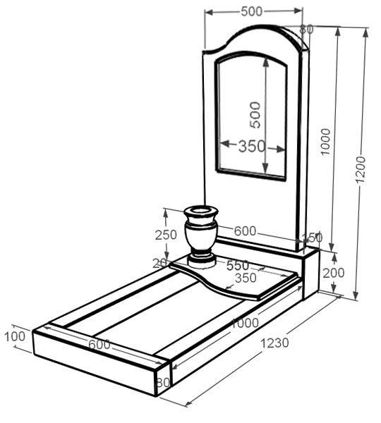 Розміри Пам'ятник із мармуру з полірованими фасками одинарний з білого мармуру Волокас з хвилею різьблений к5-vol-pf-100-50-08-011-r