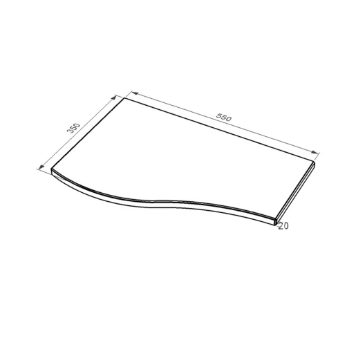 Размеры Плита на цветник могилы элитные 550x350x20 из гранита серия Волна одинарная короткая с неполированными фасками Коростышевского карьера левая pnk-kor-npf-55-35-02-l