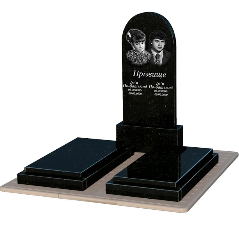 Основне Пам'ятник із граніту високий подвійний із чорного граніту Коростишів з полукруглою стелою к21-kor-pf-120-60-08-006-pbd3