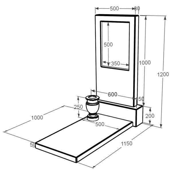 Розміри Мармуровий пам'ятник без різьблених робіт одинарний з мармуру Дайна к7-dan-pf-100-50-08-001