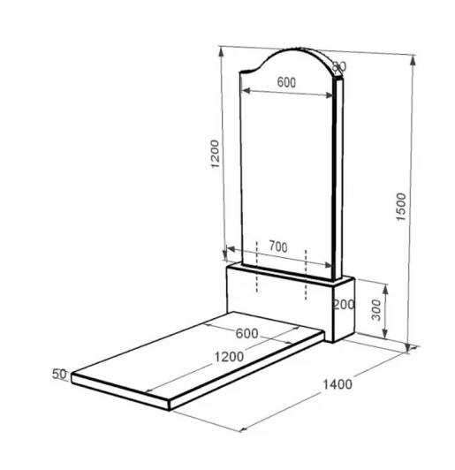 Розміри Пам'ятник із граніту від виробника Україна одинарний із чорного граніту Коростишів з хвилею різьблений к7-kor-pf-120-60-08-011-r