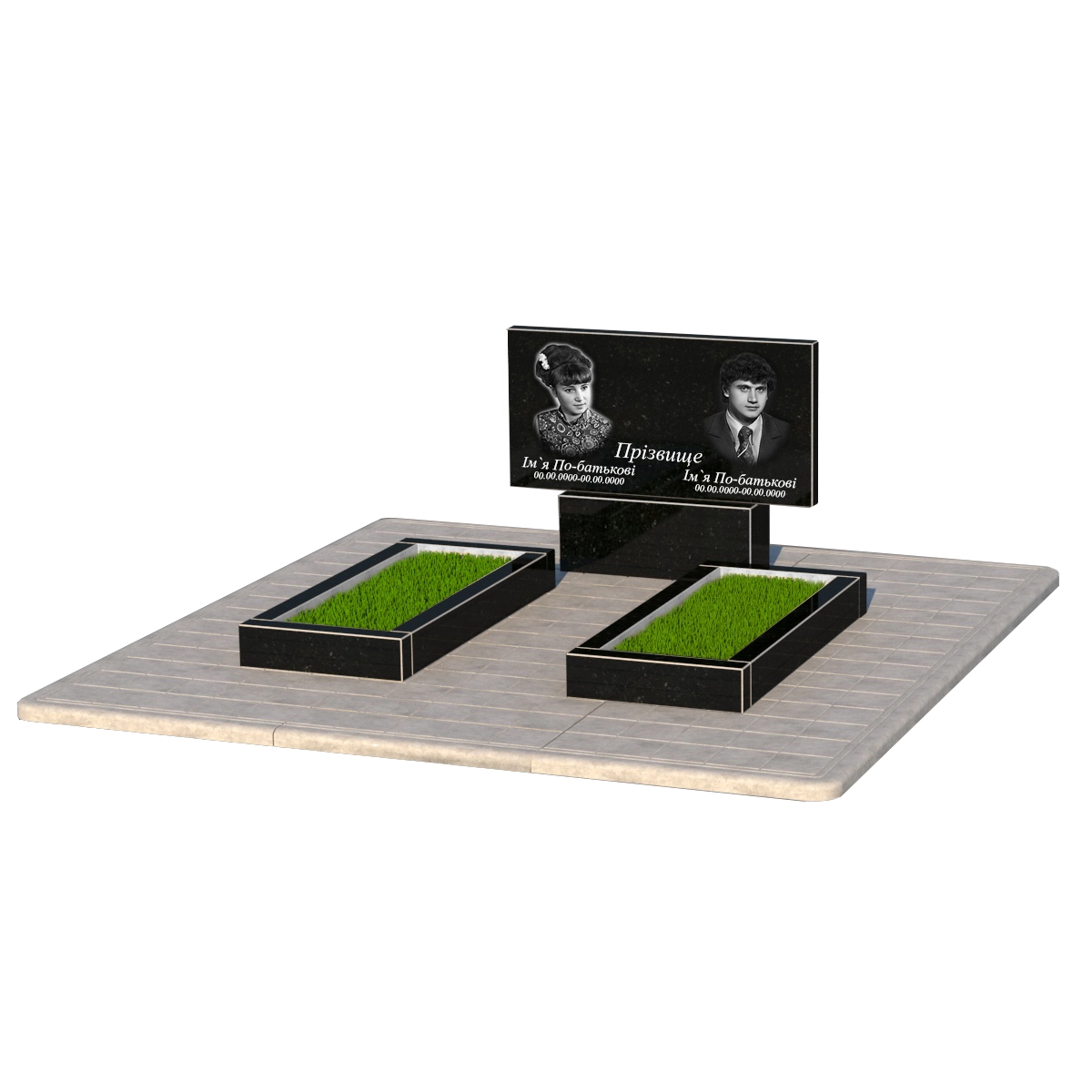 Основное Гранитный памятник надгробный с двумя надгробиями двойной из черного гранита Коростышев без резных работ к14-kor-npf-40-80-05-001-pbd3