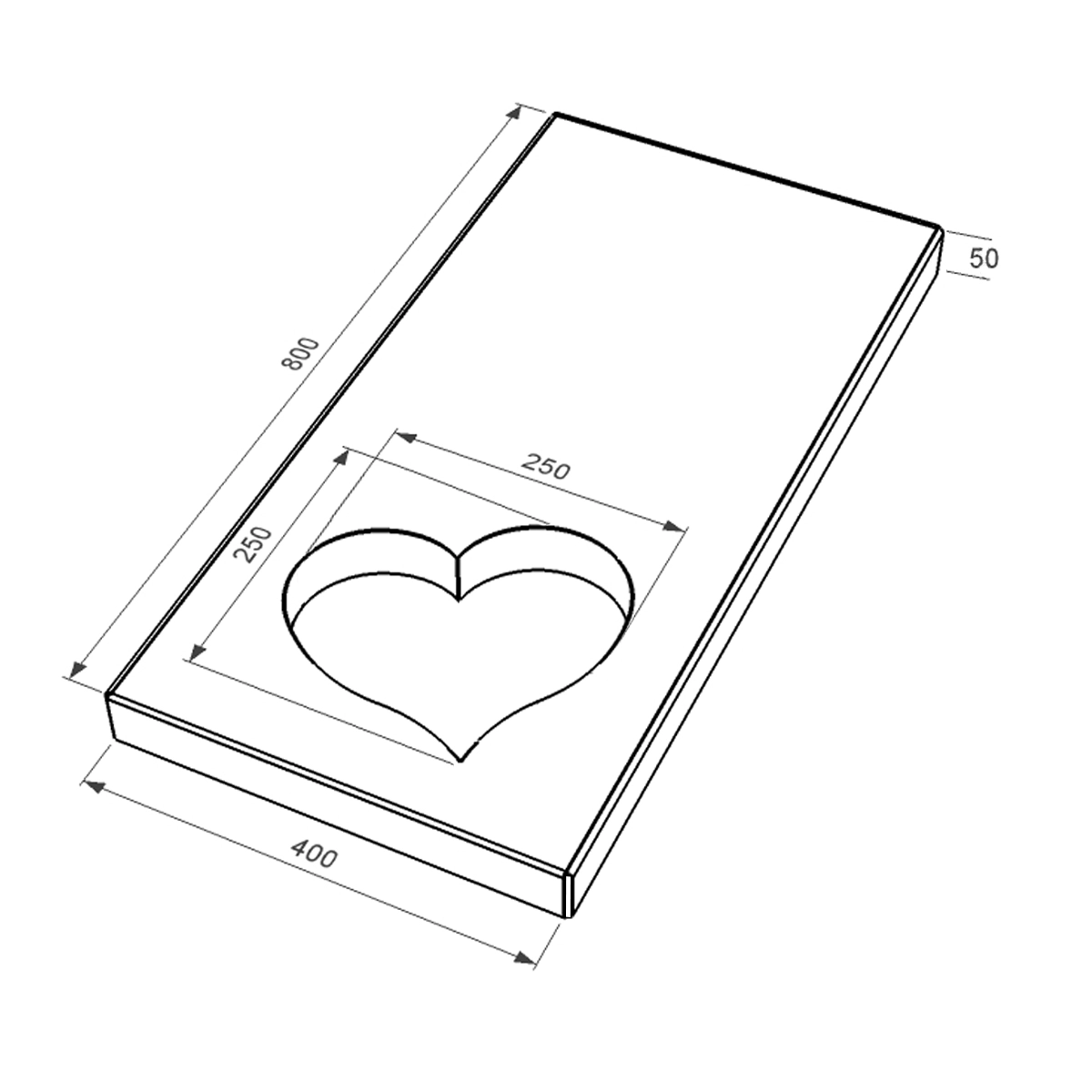 Розміри Надгробна плита замість квітника на кладовище  з граніту серія Серце із неполірованими фасками Букинського кар'єру ліві pl-buk-npf-pt-80-40-05-SERCE-l