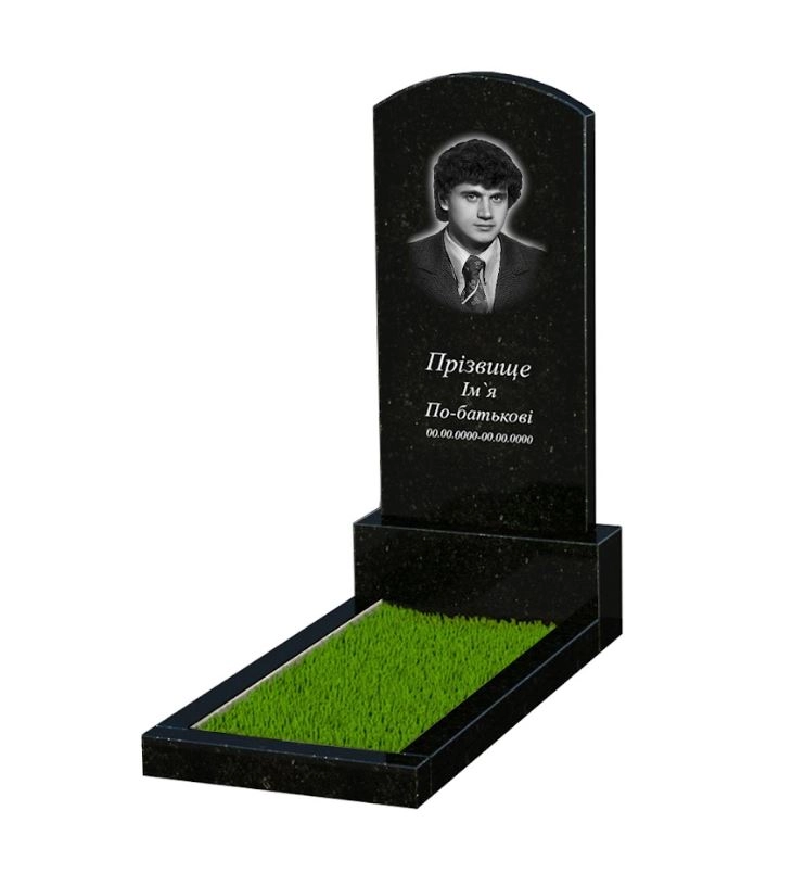 Основне Гранітний пам'ятник з квітником без плити одинарний із чорного граніту Коростишів з дугою різьблений к2-kor-pf-120-60-08-009