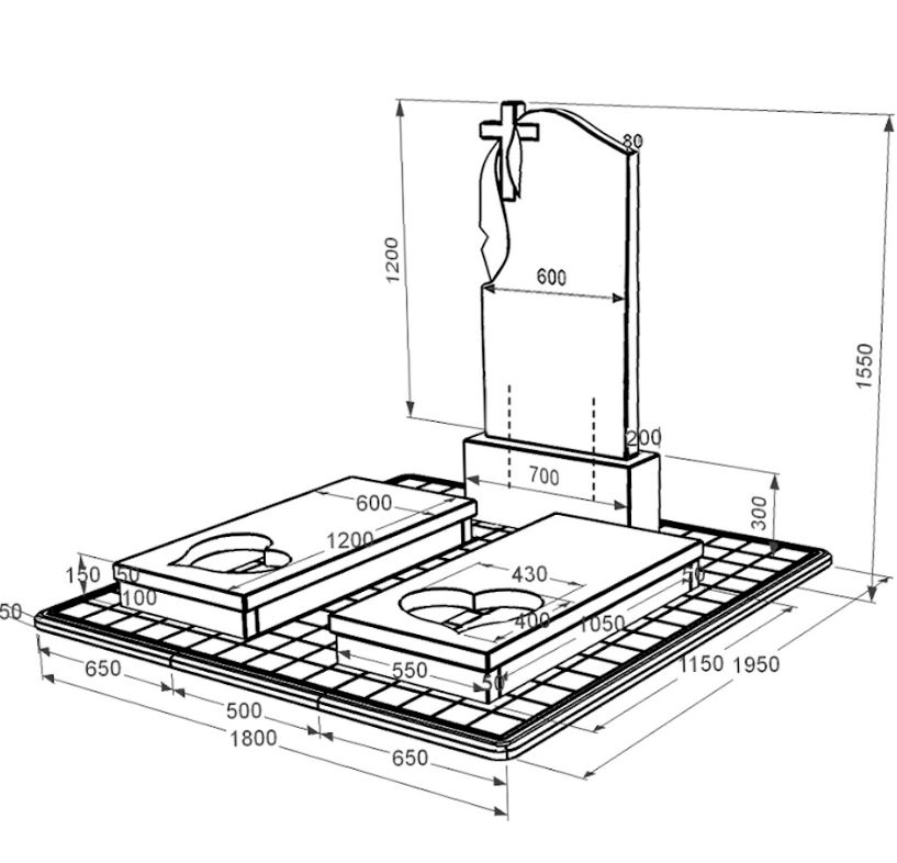 Розміри Гранітний пам'ятник стела 120х60 см подвійний із чорного граніту Коростишів з серцем різьблена робота к20-kor-pf-120-60-08-142-pbd3