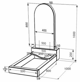 Розміри Гранітний пам'ятник неполіровані фаски одинарний із чорного граніту Коростишів з хвилею різьблений к5-kor-npf-80-40-05-006-l