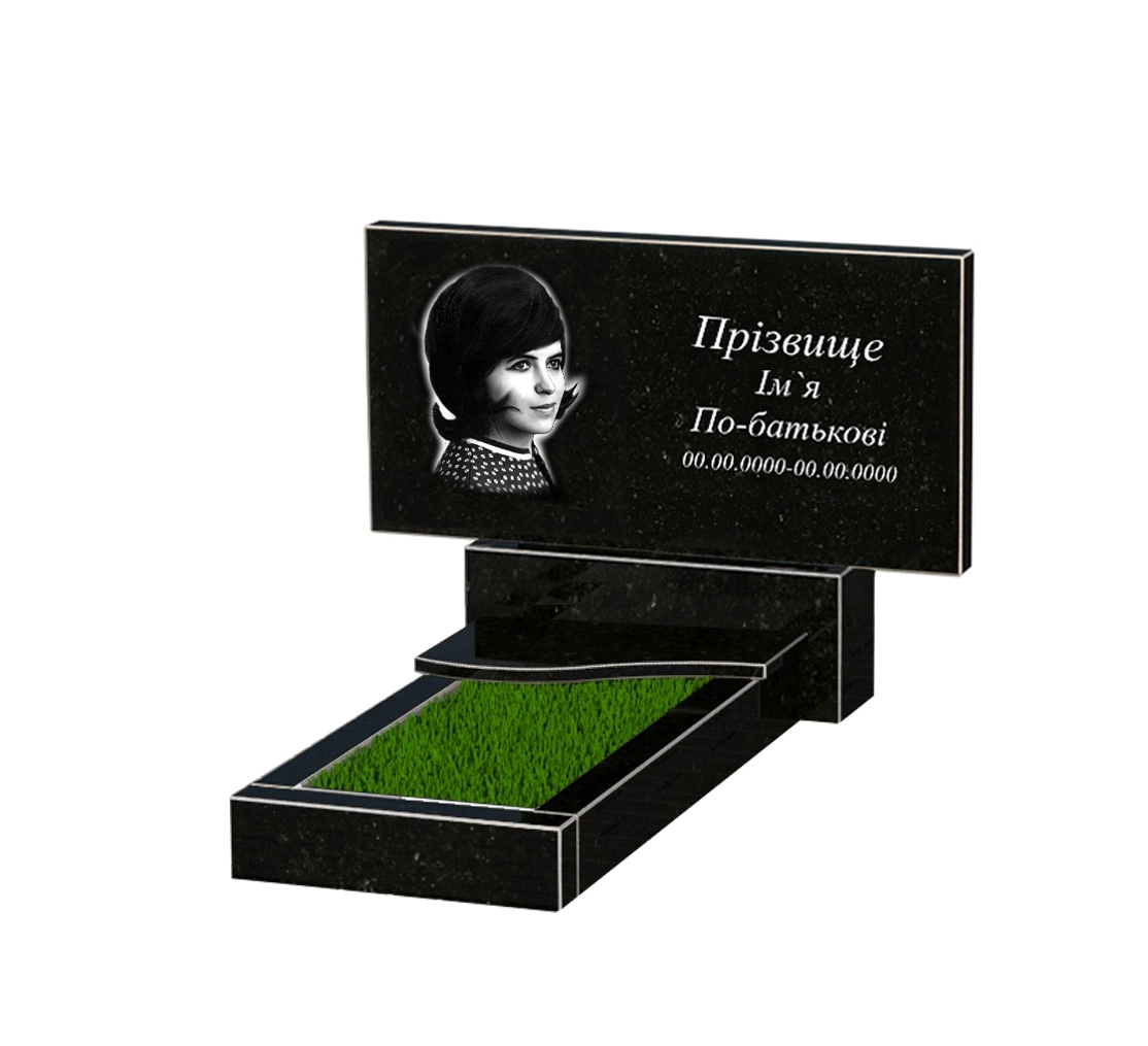 Основное Гранитный памятник на кладбище стела 40х80 см одинарный из черного гранита Коростышев с волной резной к3-kor-npf-40-80-05-001