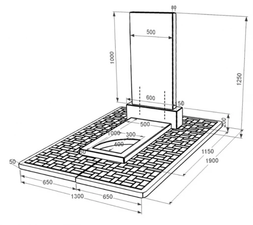 Размеры Гранитный памятник с вырезанным уголком одинарный из черного гранита Коростышев к9-kor-pf-100-50-08-001-pbd2
