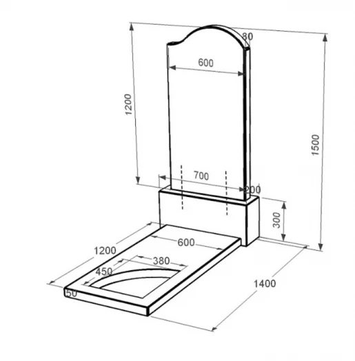 Размеры Одинарное надгробие из гранита из черного гранита Коростышев с вырезанным уголком к9-kor-pf-120-60-08-011-r